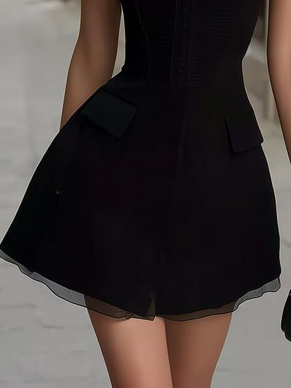 Whisperelle Black Mesh Bow Detail Corset Mini Dress