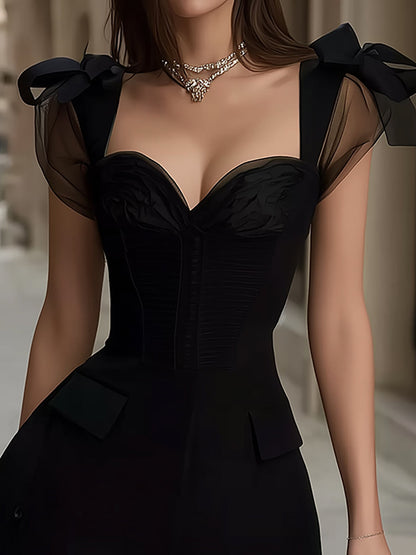 Whisperelle Black Mesh Bow Detail Corset Mini Dress