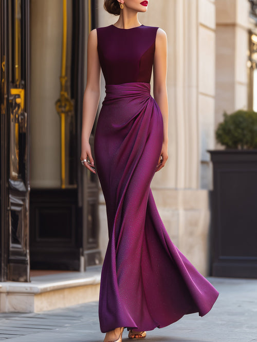 Whisperelle Purple Ruched Waist Sleeveless Mermaid Maxi Dress